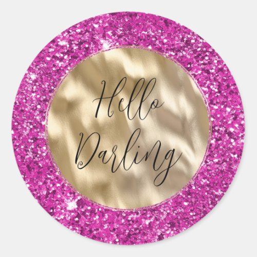 Girly Pink Glitzy Glitter Classic Round Sticker