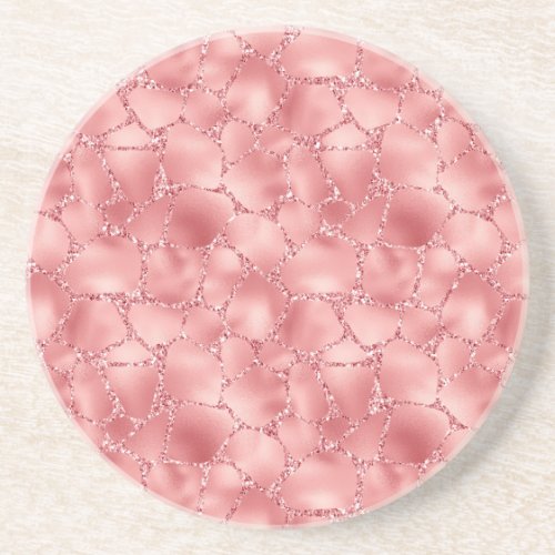 Girly Pink Glitzy Glitter Giraffe Print Coaster