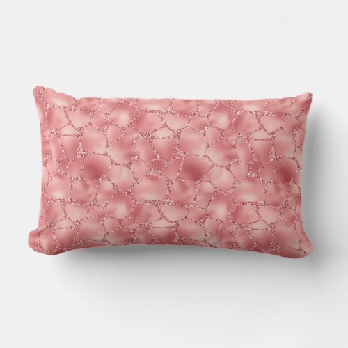 Girly Pink Glitzy Glitter Giraffe Print Lumbar Pillow