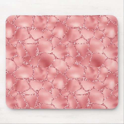 Girly Pink Glitzy Glitter Giraffe Print Mouse Pad