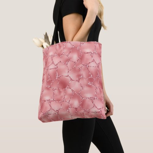 Girly Pink Glitzy Glitter Giraffe Print Tote Bag