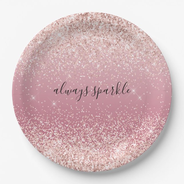 Girly Pink Glitzy Glitter Sparkle Paper Plates (Front)