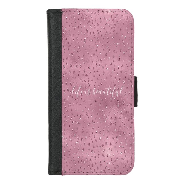 Girly Pink Glitzy Glitter Sparkle personalized iPhone Wallet Case (Front)