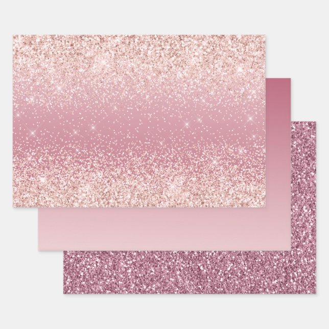 Girly Pink Glitzy Glitter Sparkle Wrapping Paper Sheets (Set)