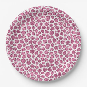 Girly Pink Glitzy Leopard Print Paper Plates