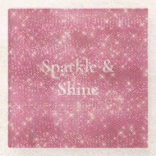 Girly Pink Glitzy Sparkle  Glass Coaster