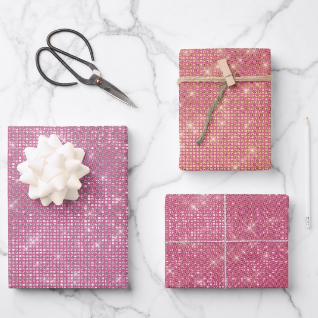 Girly Pink Glitzy Sparkle  Wrapping Paper Sheets (Front)