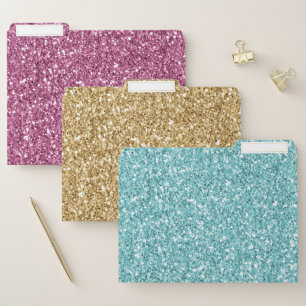 Girly Pink Gold Aqua Mint Glitter File Folder