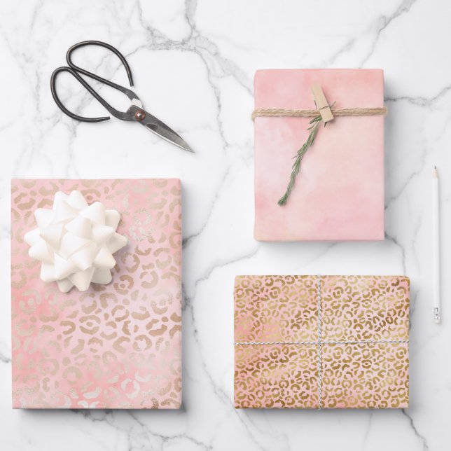 Girly Pink Gold Blush Leopard Print Pink   Wrapping Paper Sheets (Front)