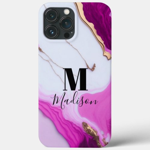 Girly pink gold drips white marble iPhone 13 pro max case