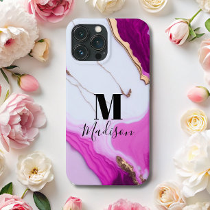 Girly pink gold drips white marble iPhone 13 pro max case