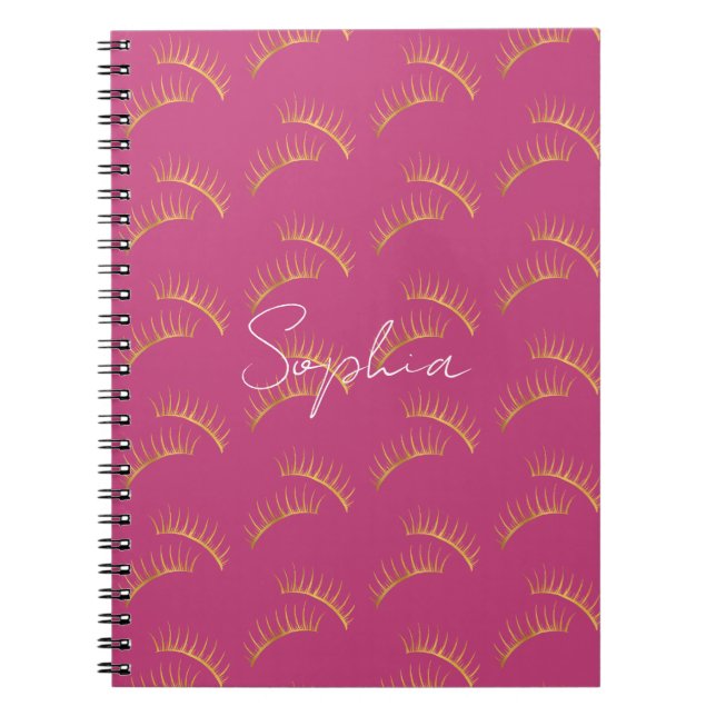 Girly Pink Gold Eyelashes Notebook (Front)