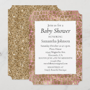 Girly Pink Gold Giraffe Print Invitation