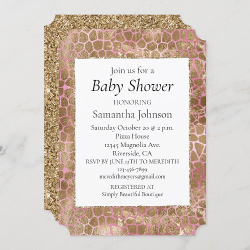 Girly Pink Gold Giraffe Print  Invitation