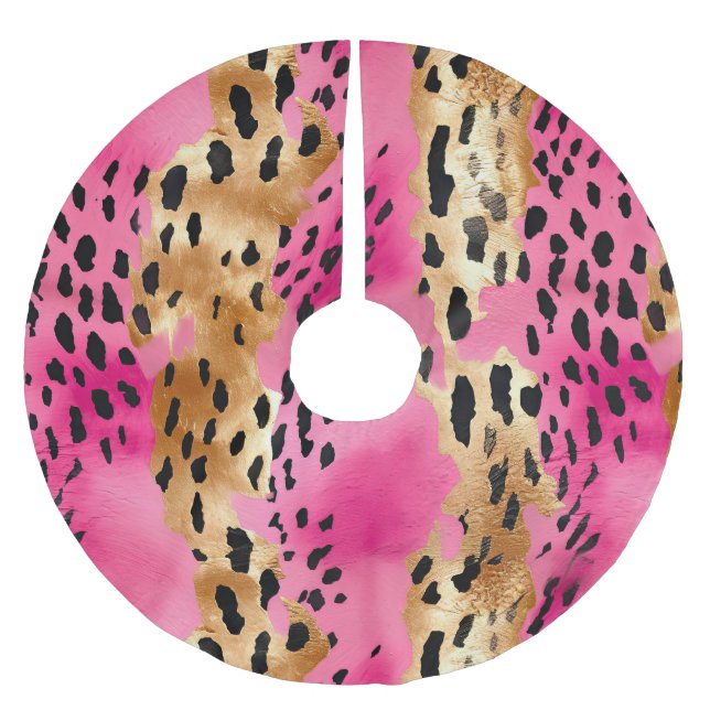 Girly Pink Gold Glam Leopard Christmas Brushed Polyester Tree Skirt (Front)