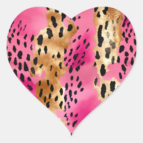 Girly Pink Gold Glam Leopard Print Abstract Heart Sticker