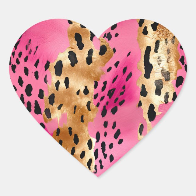 Girly Pink Gold Glam Leopard Print Abstract Heart Sticker (Front)