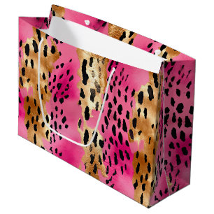 Girly Pink Gold Glam Leopard Print Abstract Large Gift Bag