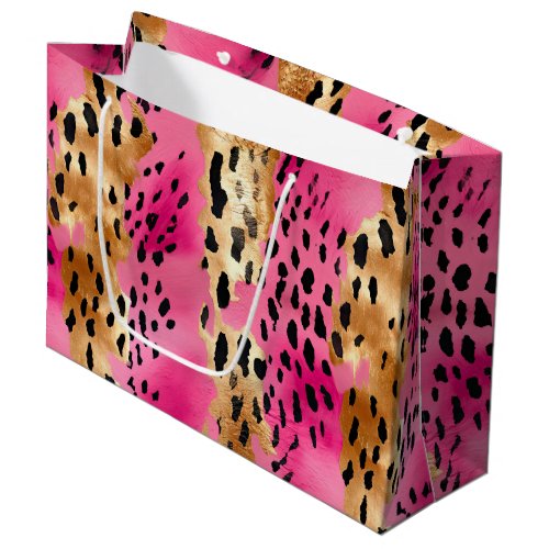Girly Pink Gold Glam Leopard Print Abstract Large Gift Bag