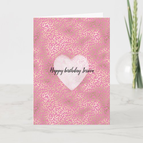 Girly Pink Gold Glam Leopard Print Card