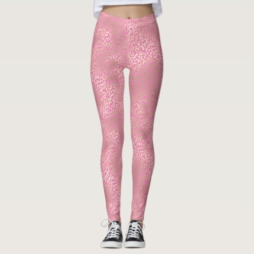 Girly Pink Gold Glam Leopard Print Leggings