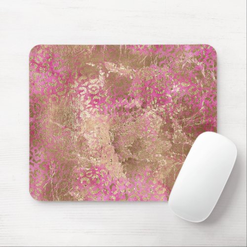 Girly Pink Gold Glam Leopard Print Mouse Pad