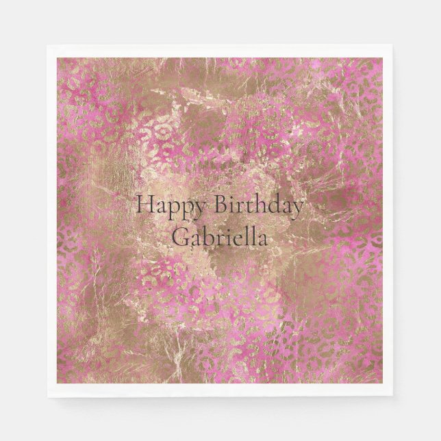 Girly Pink Gold Glam Leopard Print Napkins (Front)