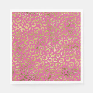 Girly Pink Gold Glam Leopard Print Napkins