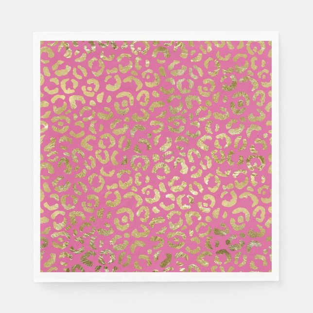 Girly Pink Gold Glam Leopard Print Napkins (Front)