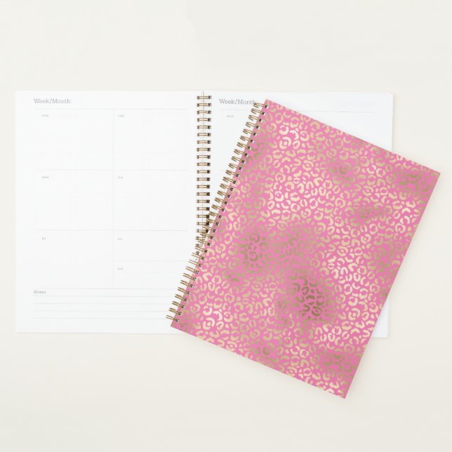Girly Pink Gold Glam Leopard Print Planner (Display)