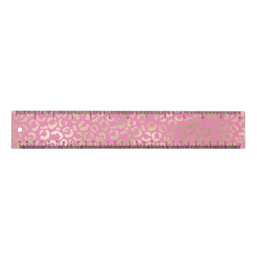 Girly Pink Gold Glam Leopard Print Ruler