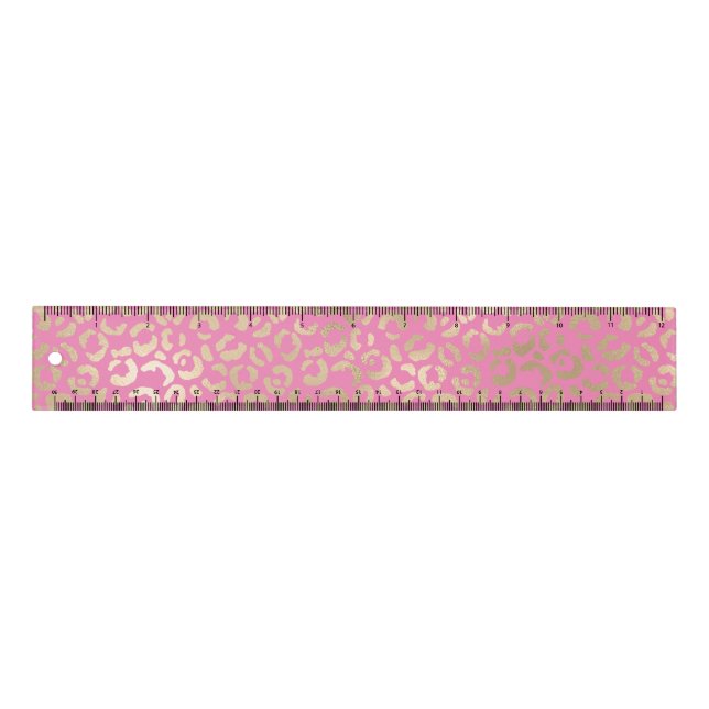 Girly Pink Gold Glam Leopard Print Ruler (Front)