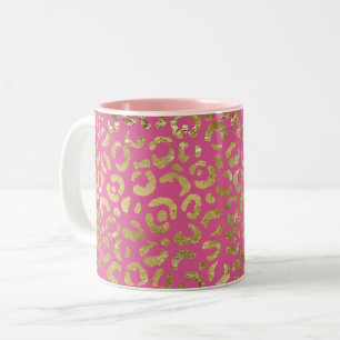 Girly Pink Gold Glam Leopard Print Two-Tone Coffee Mug