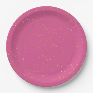 Girly Pink Gold Glam Stars Paper Plates