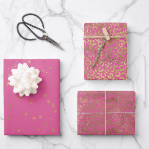Girly Pink Gold Glam Stars Wrapping Paper Sheets