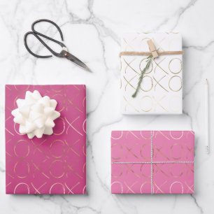 Girly Pink Gold Glam XOXO Wrapping Paper Sheets