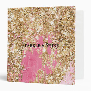 Girly Pink Gold Glitter 3 Ring Binder