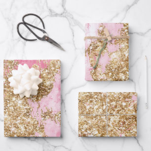 Girly Pink Gold Glitter Birthday Wrapping Paper Sheets