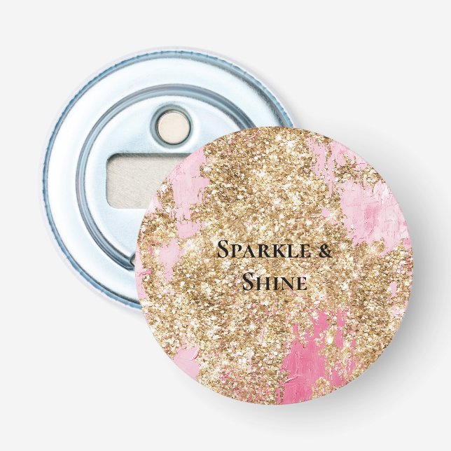 Girly Pink Gold Glitter  Bottle Opener (Front)