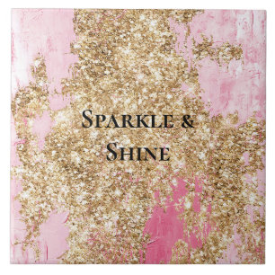 Girly Pink Gold Glitter Ceramic Tile