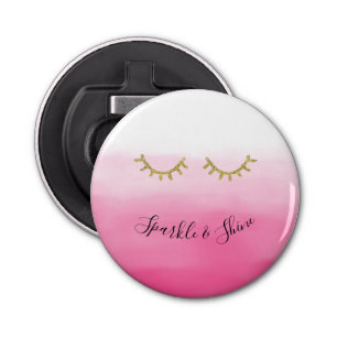Girly Pink Gold Glitter Eyelashes Bottle Opener