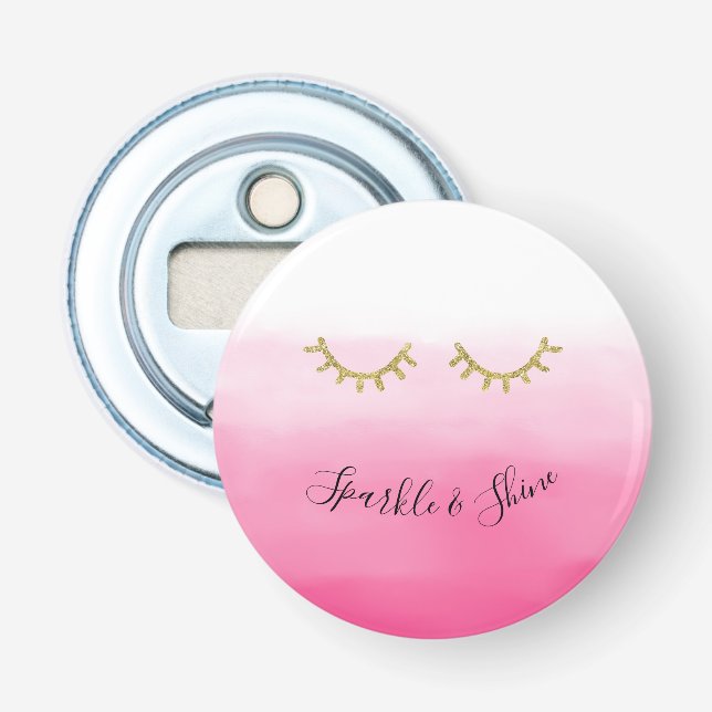 Girly Pink Gold Glitter Eyelashes  Bottle Opener (Front)