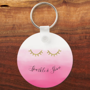 Girly Pink Gold Glitter Eyelashes Keychain