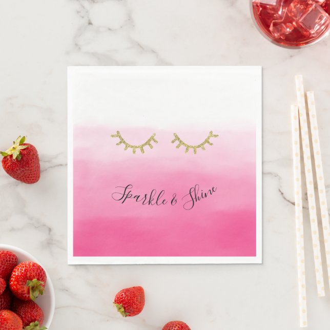 Girly Pink Gold Glitter Eyelashes  Napkins (Insitu)