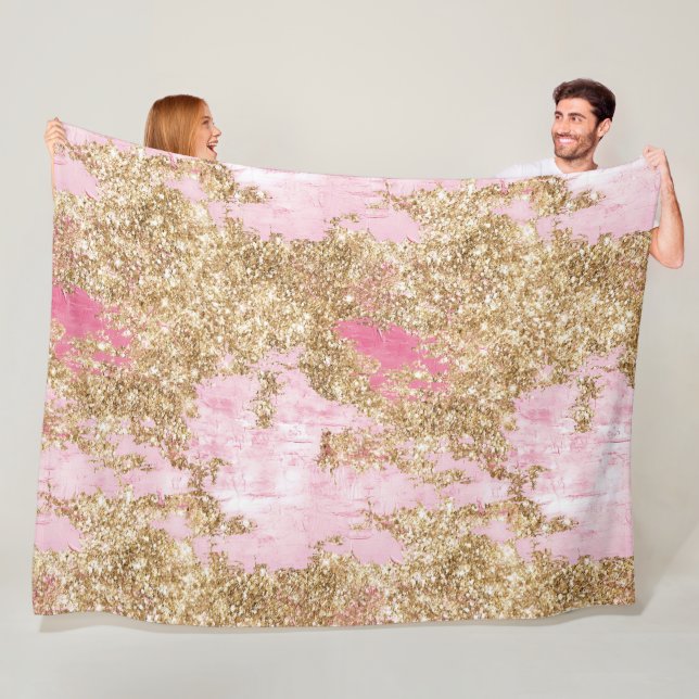 Girly Pink Gold Glitter   Fleece Blanket (In Situ)