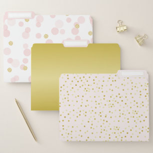 Girly Pink & Gold Glitter Foil Dots Patterns File Folder