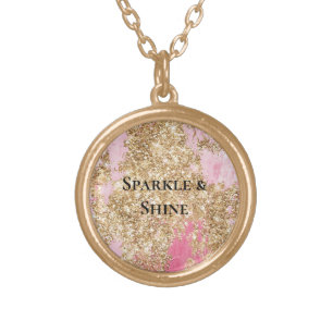 Girly Pink Gold Glitter  Gold Plated Necklace