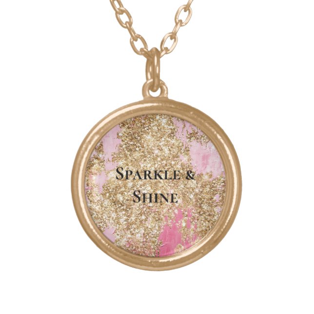 Girly Pink Gold Glitter  Gold Plated Necklace (Front)