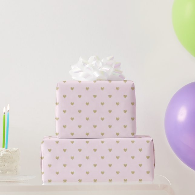 Girly Pink Gold Glitter Hearts Birthday Wrapping Paper (Party Gifts)