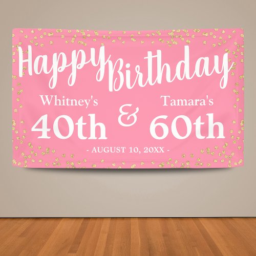 Girly Pink Gold Glitter Joint Adult Birthday Banner